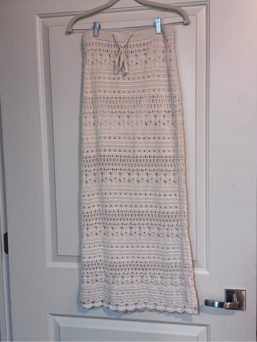 Flirty and Boho Cream Crochet Maxi Skirt with Drawstring Waist